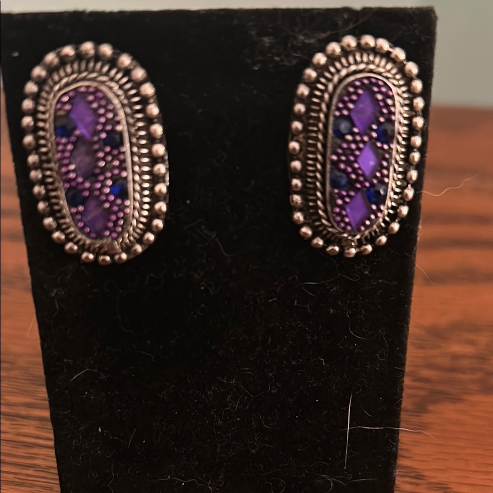 Purple and Silver Beaded Earrings
